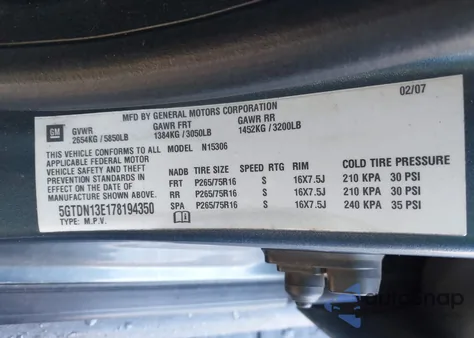 2007 Hummer H3 Suv из США, поврежденный, VIN 5GTDN13E178194350